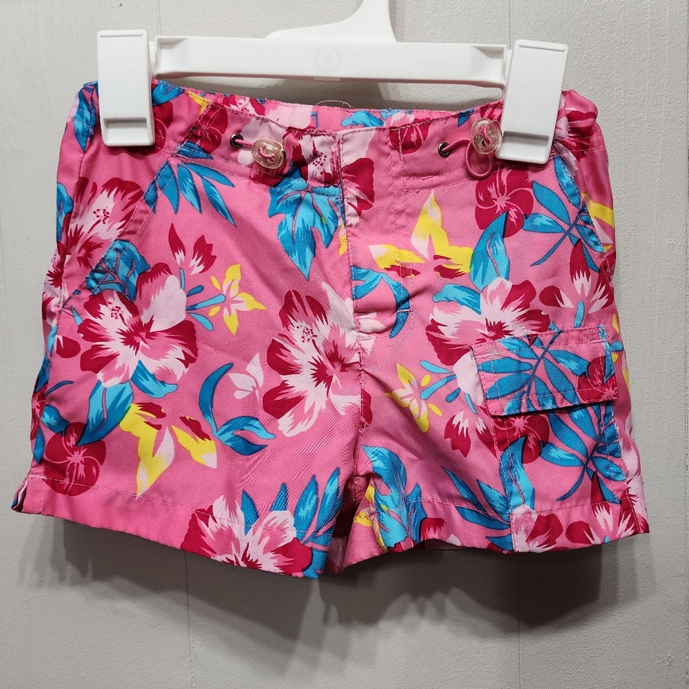 No Boundaries Swim Shorts Girl's Size 6 Pink Floral Tropical Beach B523